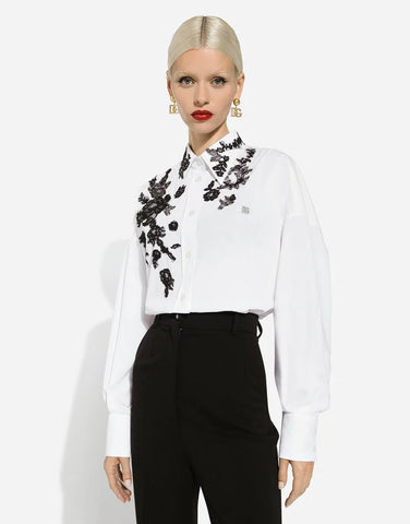 OVERSIZE COTTON SHIRT WITH LACE APPLIQUÉS