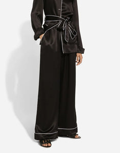 SILK PAJAMA PANTS WITH CONTRASTING PIPING