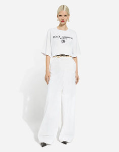 FLARED COTTON GABARDINE PANTS