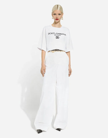 FLARED COTTON GABARDINE PANTS