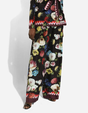 TWILL PAJAMA PANTS WITH NOCTURNAL FLOWER PRINT