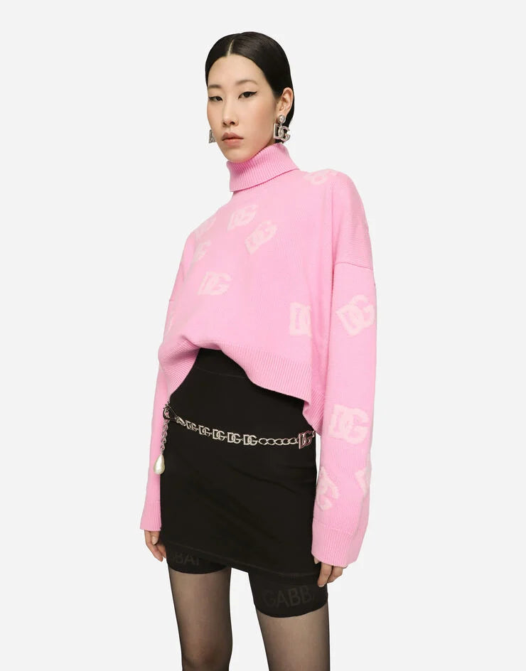 CROPPED WOOL SWEATER WITH DG LOGO INLAY