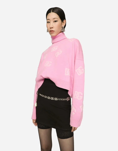 CROPPED WOOL SWEATER WITH DG LOGO INLAY