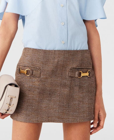 Clasp-Embellished Mid-Rise Mini Skirt